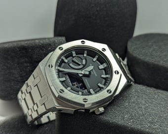 Custom CasiOak G-Shock Stainless Steel & Black, Casio GA-2100, Gen 5 mod