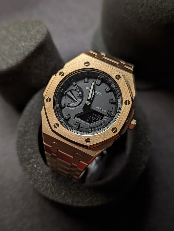 Custom Casioak G-shock Rose Gold & Black, Casio GA-2100, Gen 5 Mod
