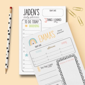 Kids Daily Planner, Personalized, Notepad, Organization, School, Homeschool