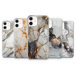 White marble Phone Case Pure Stone Cover for iPhone 16 Pro, 15, 14, 13, 12, Samsung S24, S23FE, S22, A16, A55, A25, Pixel 9, 8A