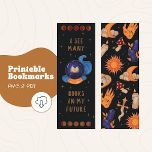 Printable Witchy Bookmarks Set Digital Download Mystical Tarot Book Lover Gift Aesthetic Reading Accessories Occult Stationery PNG PDF