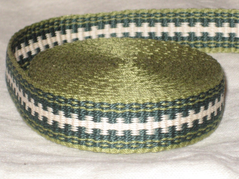 Sage green forest green and white hand woven inkle trim | Etsy