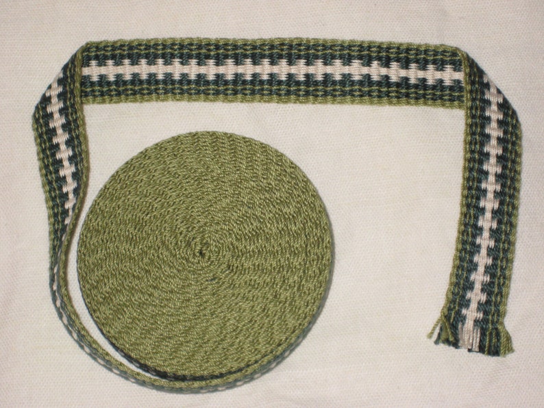 Sage green forest green and white hand woven inkle trim | Etsy