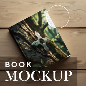 Angled PSD Photoshop Book Mockup on Wood Background: Hardcover Book, Book Mockup for Hardback, Angled Book Mockup, Fantasy Book Mockup