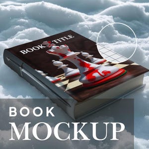 Angled PSD Photoshop Book Mockup on Snowy Background: Hardcover Book, Book Mockup for Hardback and Spine, Book Mockup, Fantasy Book Mockup
