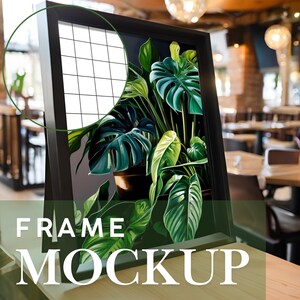 Vertical PSD Frame Mockup in Restaurant Interior: Black Frame, Print & Picture Mockup for Digital Frame Art, Modern Frame Mockup