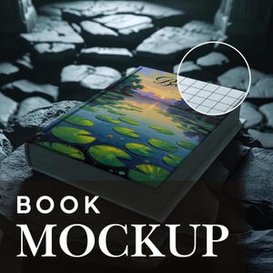 Angled PSD Photoshop Book Mockup on Dark Stone Background: Hardcover Book, Book Mockup for Hardback, Book Mockup, Fantasy Book Mockup