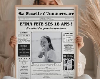 Personalized 18th Birthday Gift – Birthday Gazette with Photo | 18th Birthday Newspaper Poster, Original Gift Idea for a Girl