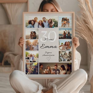 Gepersonaliseerde poster voor 30e verjaardag met foto's, cadeau voor 30e verjaardag voor meisjes en jongens, souvenirposter voor 30e verjaardag, gepersonaliseerde verjaardagsdecoratie