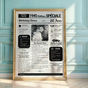 Poster personalizzato per l'80° anniversario, giornale del 1945, idea regalo personalizzata per nonno, padre, poster vintage personalizzato, compleanno