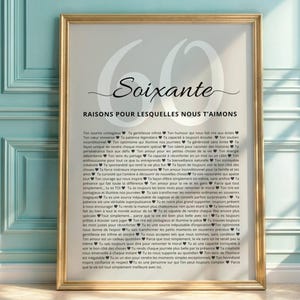 Affiche 60 ans anniversaire, idée Cadeau 60 ans, Cadeau 60e anniversaire femme, Cadeau homme 60e anniversaire, idée cadeau unique,