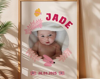 Presente de nascimento personalizado, pôster de nascimento personalizado, pôster de nascimento de bebê, decoração de parede de quarto de bebê, presente de lembrança de bebê