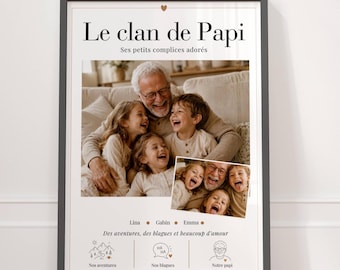 Personalized Grandpa Gift with Photos – Grandpa's Clan | Grandparents with Grandchildren Poster, Original Grandpa Gift, Grandpa Poster