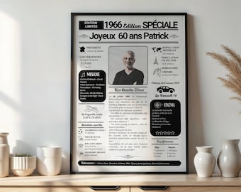 60th Birthday Poster, 1965 Newspaper, Personalized Gift Idea for Grandfather/Father, Personalized Vintage Poster, Birthday