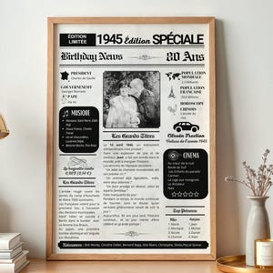 Poster per l'80° compleanno, giornale del 1945, idea regalo personalizzata per nonno, padre, poster vintage personalizzato, compleanno