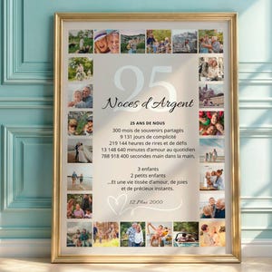 Póster personalizado para el 25.º aniversario de bodas, regalo para el aniversario de bodas de plata, idea de regalo para el aniversario de bodas, póster único para parejas.