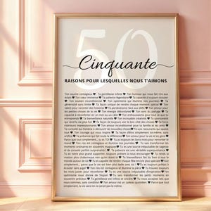 Affiche Anniversaire Personnalisée, Idée cadeau 50 ans, 50 Raisons Pourquoi Nous T’Aimons, cadeau femme, cadeau meilleure amie, affiche amis