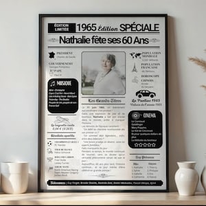 Poster per il 60° compleanno, giornale del 1965, idea regalo personalizzata per il 60° compleanno uomo donna, poster vintage personalizzato, compleanno