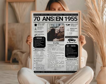 Personalized 70th Birthday Poster with Photo, 1955 Birthday Newspaper Front Page, Gift for Men and Women, 70th Birthday Gift Idea, Newspaper of the Year,