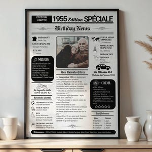 Poster personalizzato per il 70° compleanno con foto, prima pagina del giornale del compleanno del 1955, regalo per uomini e donne, idea regalo per il 70° compleanno, giornale dell'anno,