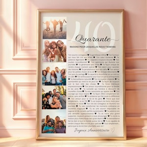Cadeau  anniversaire 40 ans, Affiche Anniversaire 40 Ans, Idée cadeau 40 ans, 40 Raisons Pourquoi Nous T’Aimons, cadeau femme, cadeau ami