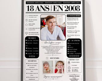 Personalized 18th birthday gift with photo – 2008 yearbook – 18th birthday poster – Birth year poster