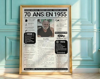 70th Anniversary Poster, 1955 Newspaper, Personalized Birthday Gift Idea for Grandfather, Father - Personalized Vintage Poster, Birthday Decoration