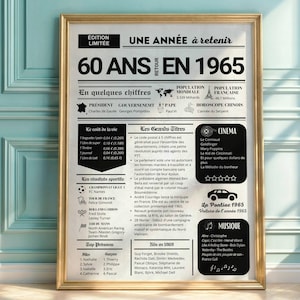 Poster per il 60° compleanno, giornale del 1965, idea regalo personalizzata per nonno, padre, poster vintage personalizzato, compleanno
