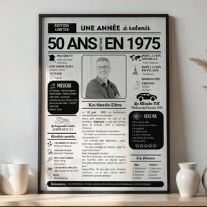 Poster per il 50° compleanno, poster personalizzato per il compleanno del 1975 con foto e testo, diario dell'anno, idea regalo personalizzata per uomini e donne,