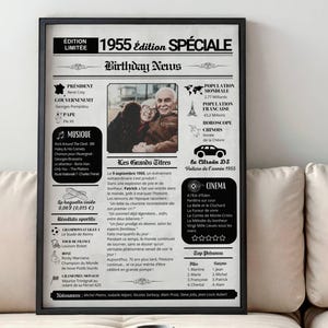 Personalized 70th Birthday Poster with Photo, 1955 Newspaper Front Page, Birthday Gift for Men and Women, Retro Newspaper for Birth, Vintage Poster