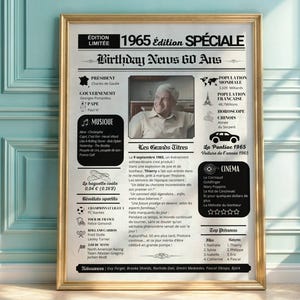 Poster personalizzato per il 60° compleanno con foto, prima pagina del giornale del 1965, regalo per il 60° compleanno per uomini e donne, giornale retrò per la nascita,