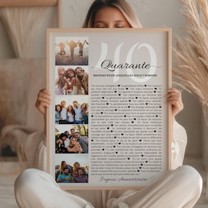 Affiche Personnalisée 40 Ans, Idée cadeau anniversaire 40 ans, cadeau femme, cadeau meilleure amie, affiche amis, Déco Murale Sentimentale