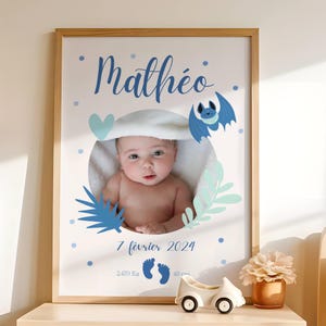 Póster de nacimiento personalizado con foto, regalo de nacimiento personalizado para niño, idea de regalo de bautismo de bebé personalizado, arte de pared