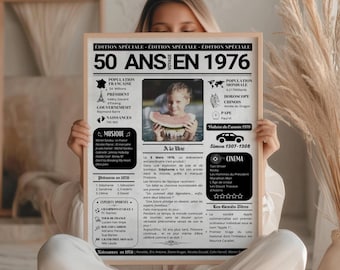 Personalized 50th Birthday Gift, Personalized Birthday Poster, 1976 Birth Announcement, 50th Birthday Gift Idea for Men and Women
