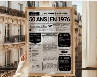 Personalized 50th Anniversary Poster – 1976 Newspaper – Back to 1976, Retro Birthday Gift, 50th Birthday Gift for Men & Women
