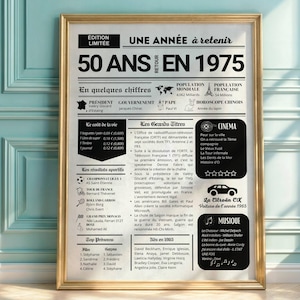 Póster de 50 cumpleaños, periódico de 1975, idea de regalo personalizada para abuelo o padre - Póster vintage personalizado, decoración de cumpleaños