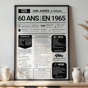 Poster per il 60° anniversario, giornale del 1965, idea regalo di compleanno personalizzata per nonno, padre - Poster vintage personalizzato, decorazione di compleanno