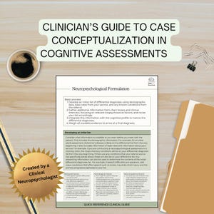 May include: A clinical guide for cognitive assessments. The guide includes a Neuropsychological Formulation section, a list of basic processes, and a section on developing an initial list. The guide is created by a clinical neuropsychologist.