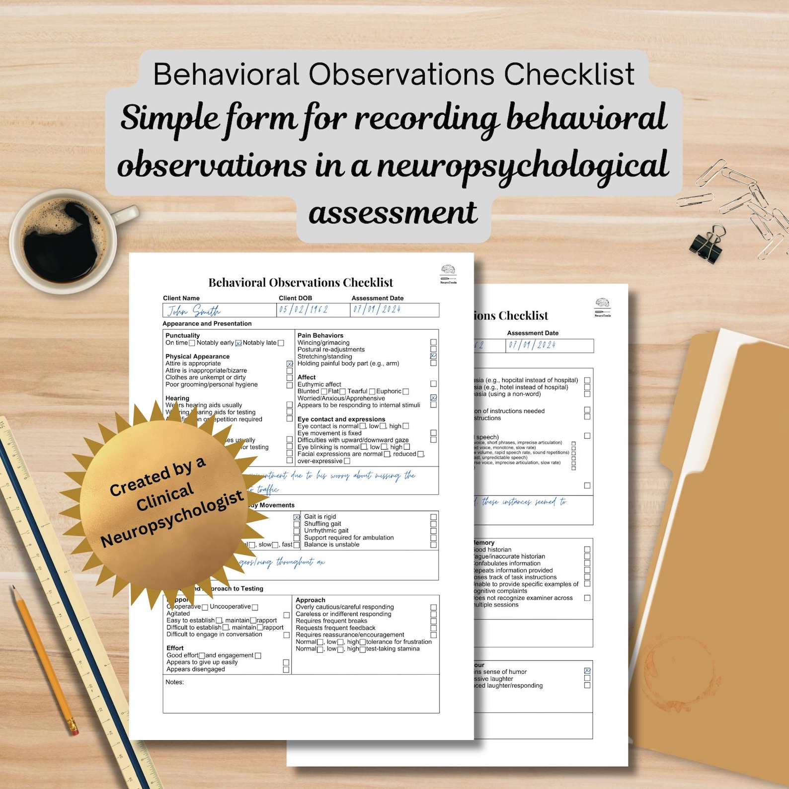 Patient Observation Form, Behavioral Observations Checklist for ...
