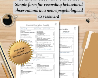 Patient Observation Form, Behavioral Observations Checklist for Cognitive Assessment, Neuropsychological Assessment or Mental Status Testing