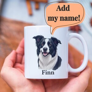 Border Collie Custom Name Mug – Personalized Dog Lover Gift – Pet Coffee Cup - Dark and white