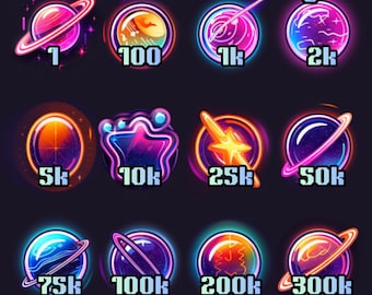 Galaxy Twitch Sub Bit Badges | Space Planet Emotes | Streaming, Discord, Kick, Digital Download Assets