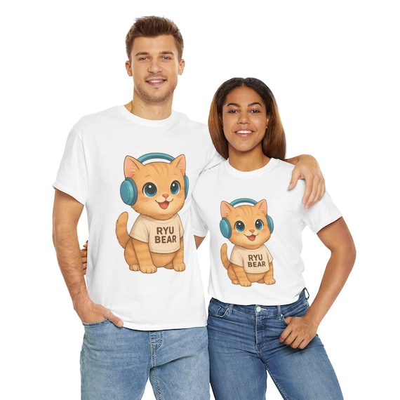 Unisex Tee, Thai Cat Heritage Collection by RYU BEAR, Kawaii Anime Style Orange Cat Shirt - Playful Buddy, Mythical Feline Treasures, Warmth