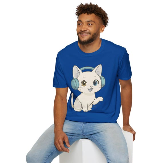 Khao Manee Unisex Softstyle T-Shirt - Eyes of Wonder, Thai Cat Tee, Magical White Gem Shirt, Anime Cat Lover Gift, Rare Feline Collection