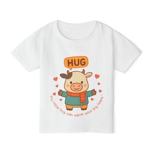 Cow HUG Kids Toddler T-Shirt, Cute Farm Animal Tee with Warm Hug Message