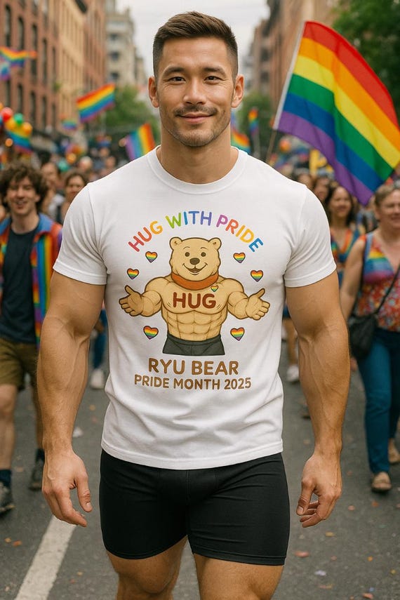 Pride Bear T-Shirt “Hug with Pride” Limited Edition RYU BEAR Tee for Pride Month Celebration & LGBTQ+ Support