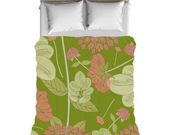 Funda nórdica con diseño floral verde – Ropa de cama botánica moderna