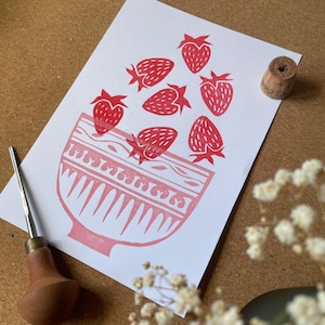 Affiches en linogravure fraise