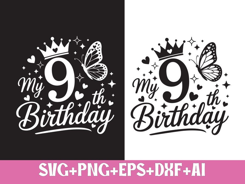 9th Birthday Svg,it's My 9th Birthday Svg,crown 9th Birthday,9th Girl ...