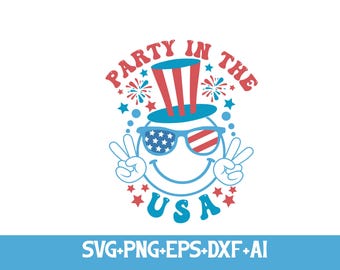 Retro 4th of July SVG PNG, Groovy USA Flag Sublimation Design